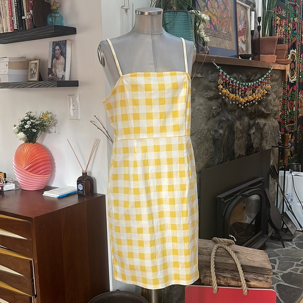 FOREVER 21 yellow and white plaid mini body con dress